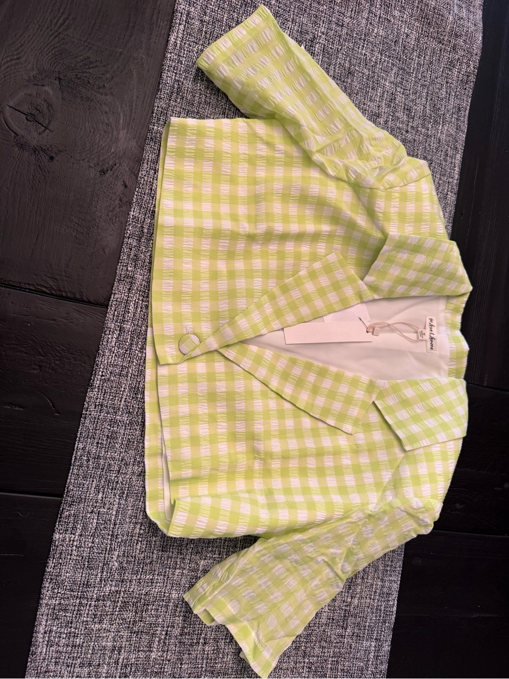 For Love & Lemons Gingham Maureen Blazer Crop Top NWT - Picture 2 of 6